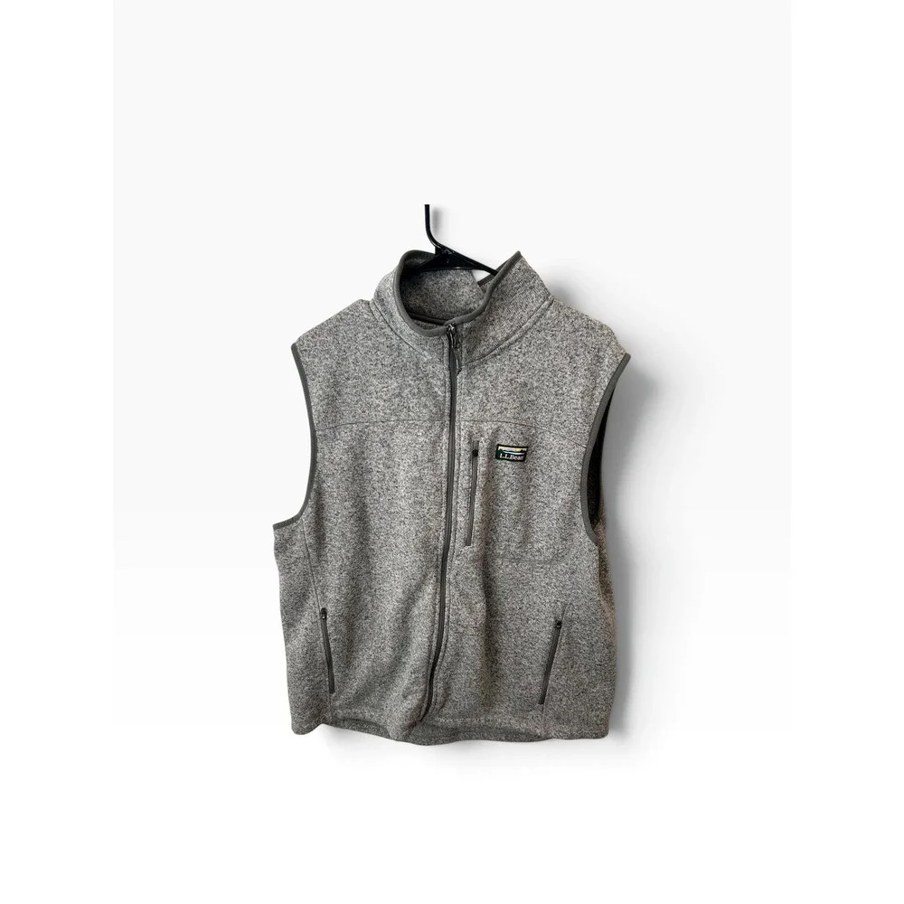 LL Bean Sweater Fleece Vest Mens XL Gray Full Zip Sleeveless Jacket 505974